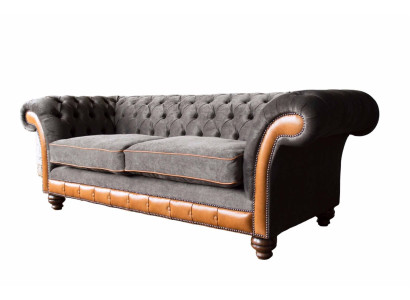 Chesterfield Sofa 3 Seater Design Couch Upholstery Fabric Upholstery Gray