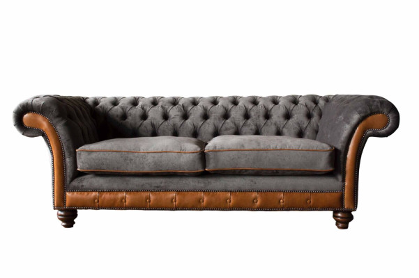 Chesterfield Sofa 3 Seater Design Couch Upholstery Fabric Upholstery Gray
