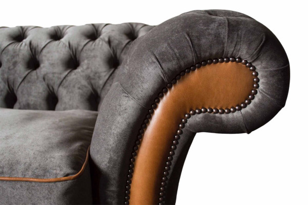 Chesterfield Sofa 3 Seater Design Couch Upholstery Fabric Upholstery Gray