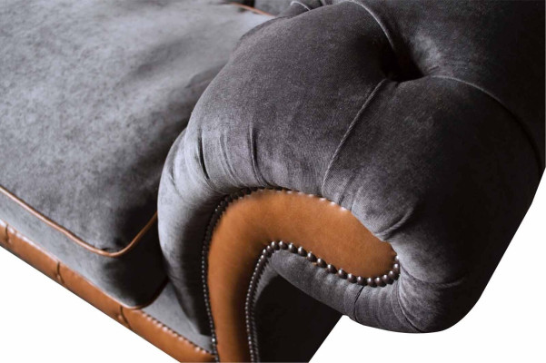 Chesterfield Sofa 3 Seater Design Couch Upholstery Fabric Upholstery Gray