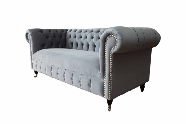 Chesterfield Gray Couch Three Seater Sofa Couches Sofas Velvet Furniture 230cm