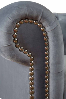 Chesterfield Gray Couch Three Seater Sofa Couches Sofas Velvet Furniture 230cm