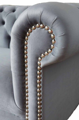 Chesterfield Gray Couch Three Seater Sofa Couches Sofas Velvet Furniture 230cm