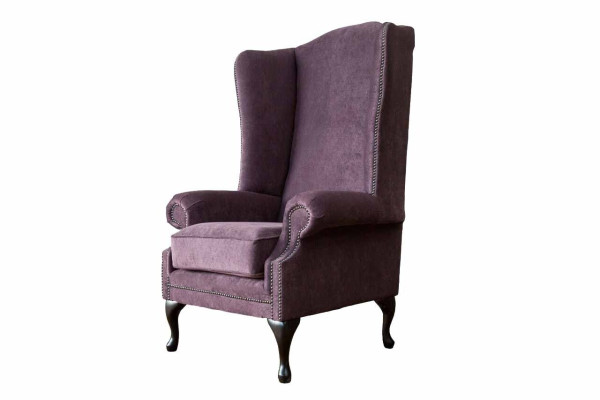 Armchair Chesterfield Textile Lounge Club Upholstery Purple Luxury Wing Chair