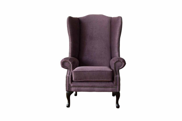 Armchair Chesterfield Textile Lounge Club Upholstery Purple Luxury Wing Chair