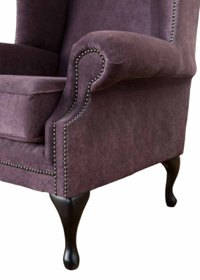 Armchair Chesterfield Textile Lounge Club Upholstery Purple Luxury Wing Chair