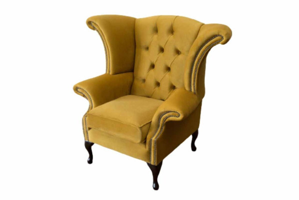 Wing Chair Armchair Yellow Design Upholstery Couch Chesterfield Textile Luxury