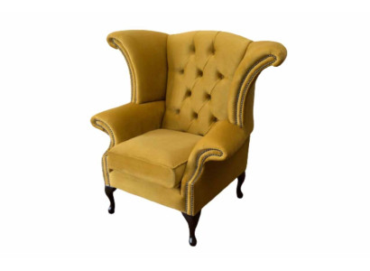 Wing Chair Armchair Yellow Design Upholstery Couch Chesterfield Textile Luxury