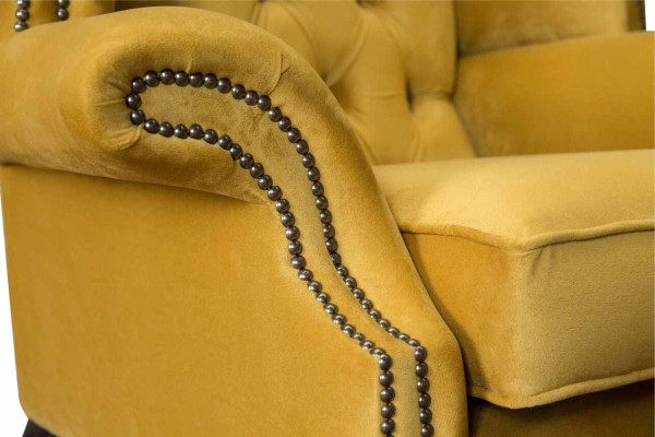 Wing Chair Armchair Yellow Design Upholstery Couch Chesterfield Textile Luxury