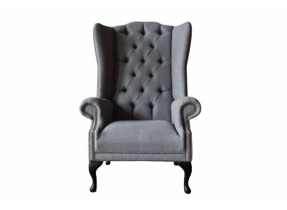 Wing Chair Chesterfield Sofa Couch Upholstery 1 Seater Gray Armchair Textile