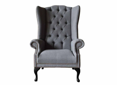 Wing Chair Chesterfield Sofa Couch Upholstery 1 Seater Gray Armchair Textile
