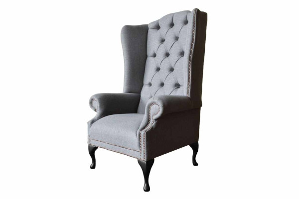 Wing Chair Chesterfield Sofa Couch Upholstery 1 Seater Gray Armchair Textile