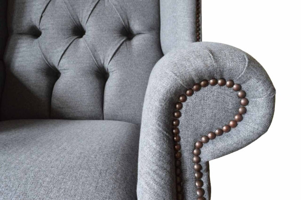 Wing Chair Chesterfield Sofa Couch Upholstery 1 Seater Gray Armchair Textile