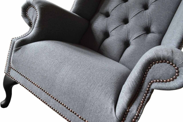Wing Chair Chesterfield Sofa Couch Upholstery 1 Seater Gray Armchair Textile