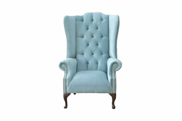 BabyBlue wing chair Armchair Design Upholstery Sofa Couch Chesterfield Textile new