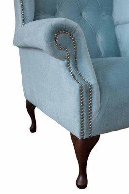 BabyBlue wing chair Armchair Design Upholstery Sofa Couch Chesterfield Textile new