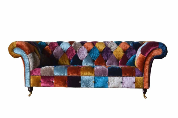 Chesterfield Textile Sofa Couch Upholstery Sofas Luxury Fabric 3 Seater Design