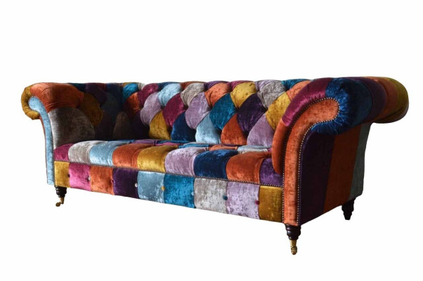 Chesterfield Textile Sofa Couch Upholstery Sofas Luxury Fabric 3 Seater Design