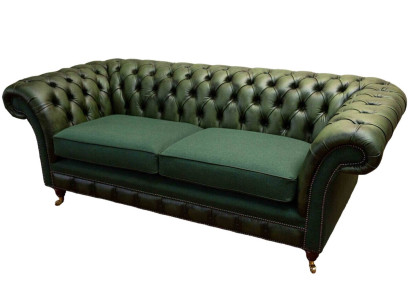 Design Sofa 3 Seater Upholstery Leather Sofas Textile Chesterfield Green