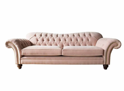 Sofa 3 Seater Chesterfield Couch Seat Textile Fabric Couches Pink Upholstery