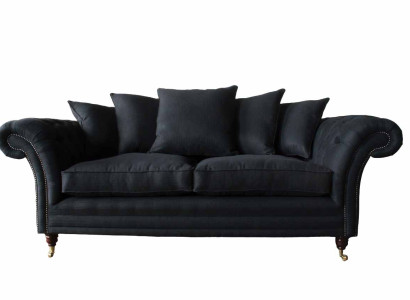 Sofa Textile Fabric 3 Seater Couch Designer Seat Upholstery Black xxl big