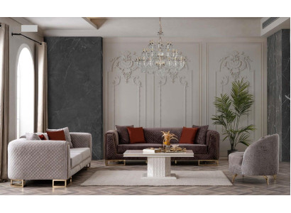 Sofa Furniture Living room Set Velvet Textile Couch Sofa set 3+3+1 Table 4pcs