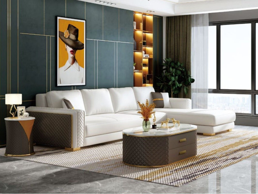 Italian style furniture 3-piece set corner sofa + coffee tables sofa tables leather