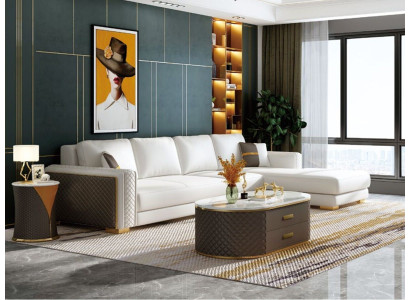 Italian style furniture 3-piece set corner sofa + coffee tables sofa tables leather