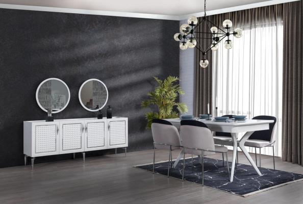 Dining room Complete Set Dining table 4x Chairs Sideboard + 2x Mirror Group