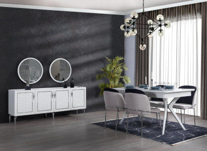 Dining room Complete Set Dining table 4x Chairs Sideboard + 2x Mirror Group