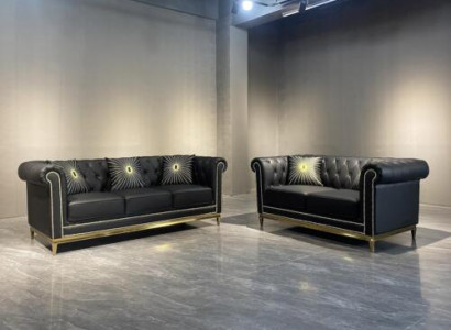 Black Chesterfield Living room sofa set luxury set 3+2 seater 2-piece.