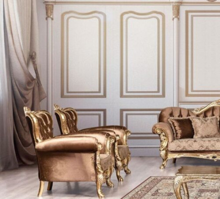 Wing Chair Armchair Baroque Design Upholstery Sofa Couch Chesterfield Textile Seat new