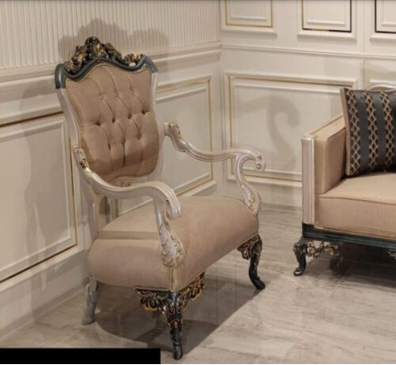 Armchair Wing Chair Design Upholstery Sofa Couch Textile Baroque Living room Fabric Seat