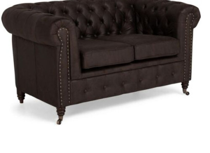 Two-seater Chesterfield Textile Couch Upholstery 2 Seater Sofas Couches black new