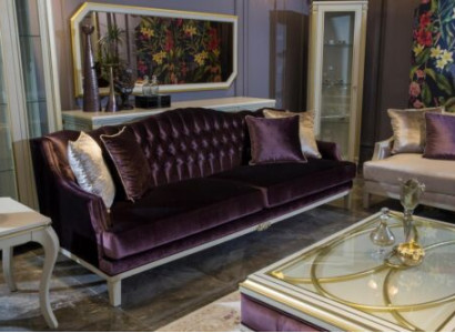 Purple Chesterfield Baroque Furniture Three Seater Sofa Textile Couch new