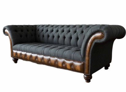 Design Black Sofa 3 Seater Chesterfield Fabric Couch Sofa Upholstery new