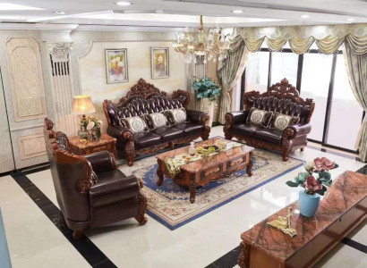 Chesterfield Couch Set 3+2+1 Seat Sofa Couch Wood Furniture Brown
