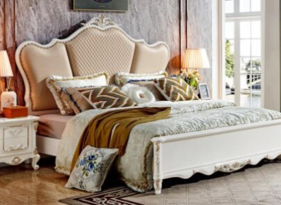 Bed Bedroom Set Design White Style Leather Beds 2x Bedside table 3pcs