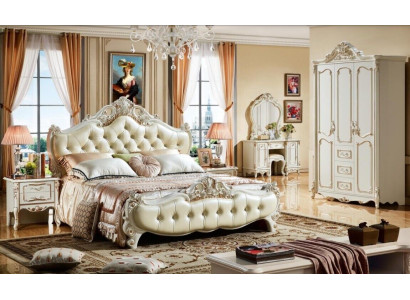 Chesterfield Bedroom Bed Design Beds Luxury Furniture 3pcs. Bedside table