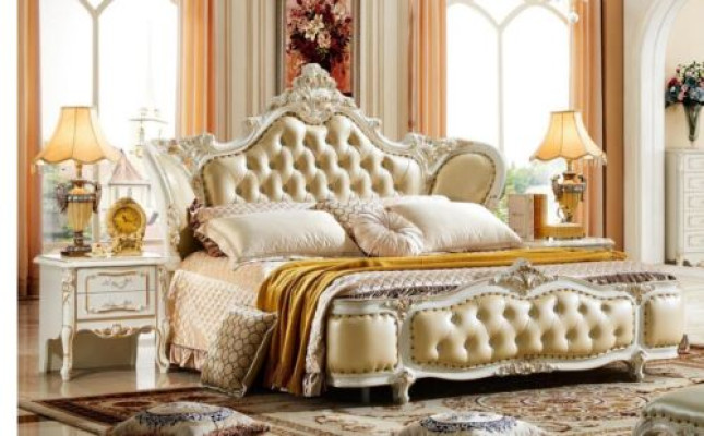 Bedroom Set Bed Bedside table Chesterfield Baroque Rococo 3-piece Wood