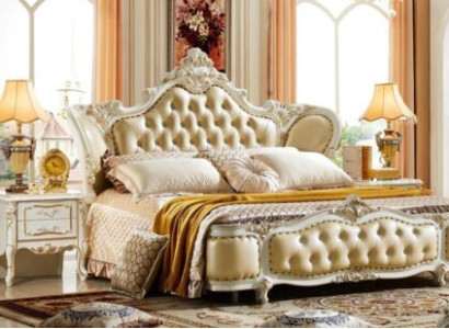 Bedroom Set Bed Bedside table Chesterfield Baroque Rococo 3-piece Wood