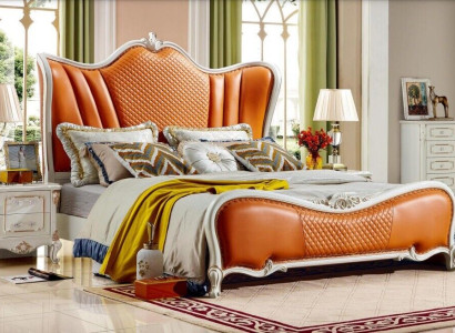 Bed Classic s Bedroom Chesterfield Orange 2x Bedside table 3-piece Wood