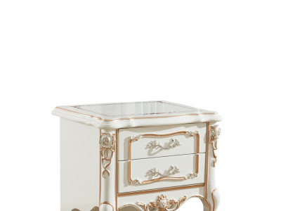 Elegant luxury bedside table with white - golden classic r craftsmanship