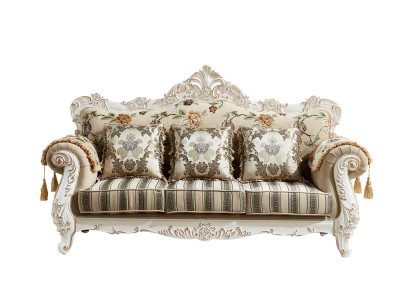 Sofa 3 Seater Beige Elegant Upholstery Fabric Living room Classic Design