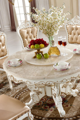 Dining table White Round Classic Dining room Luxury Wood Tables Elegant design