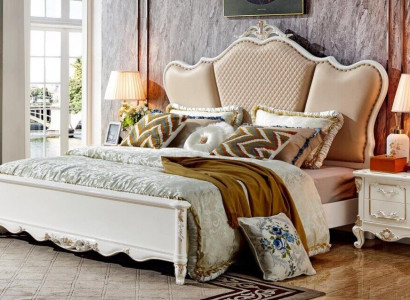 Antique Style Beds Double bed Leather bed Bed frame Baroque Rococo Bed