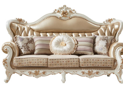 Sofa 3 Seater Beige Luxury Leather Living room Classic Elegant Sofa