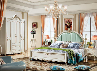 Bed Blue Beautiful Elegant Design Bedroom Upholstery Leather Beds