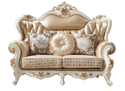 Sofa 2 Seater Beige Luxury Leather Living room Classic Design Sofa Elegant
