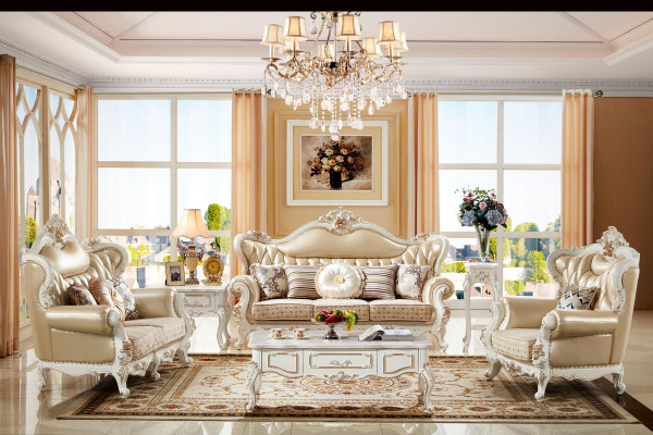 Sofa 2 Seater Beige Luxury Leather Living room Classic Design Sofa Elegant